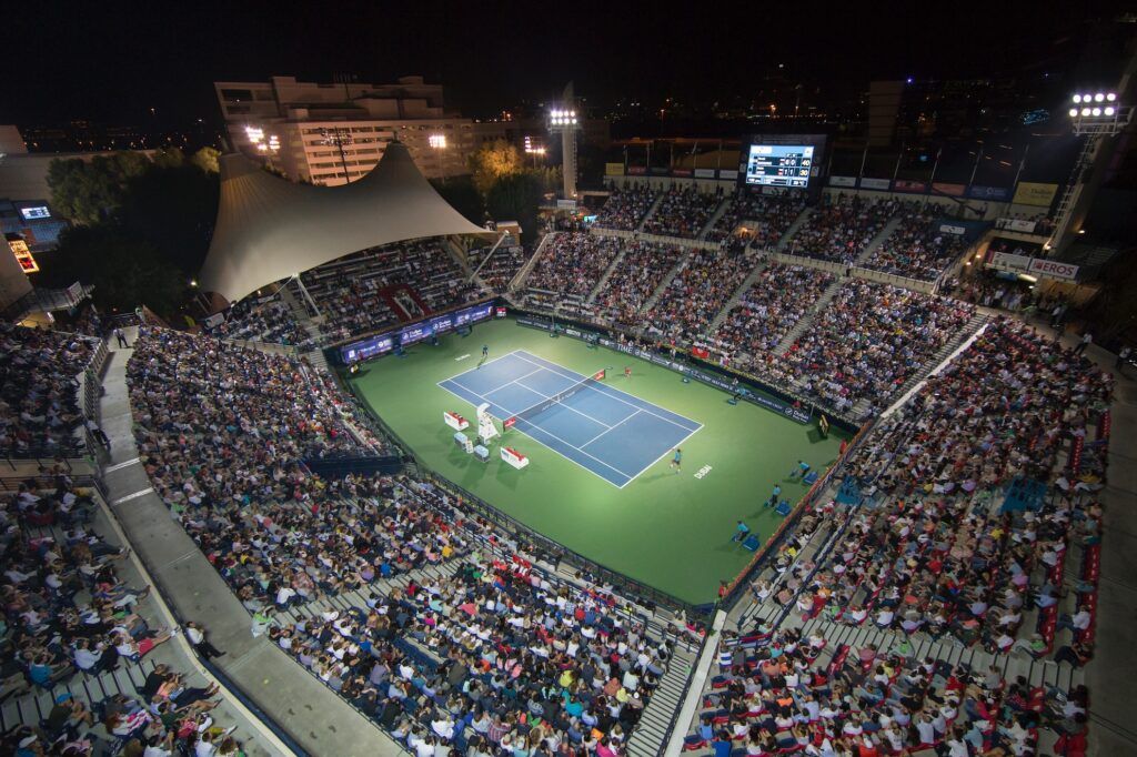 The Dubai Duty Free Tennis Stadium in Dubai, UAE.