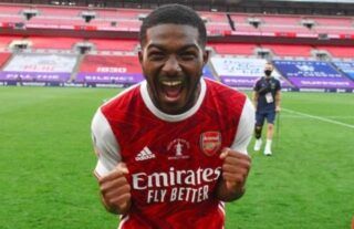 Ainsley Maitland-Niles played at left-wing back in the victory over Chelsea