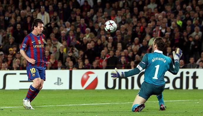 Messi netted a famous hat-trick vs Arsenal