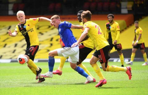 Will Hughes in action for Watford against Leicester