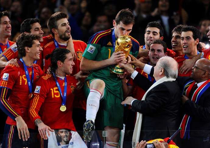 Iker Casillas lifts the 2010 World Cup for Spain