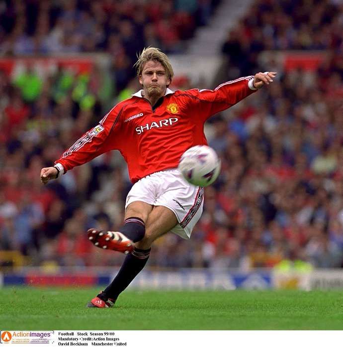 David Beckham takes a free kick