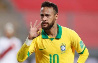 Neymar Jr celebrates scoring for Brazil