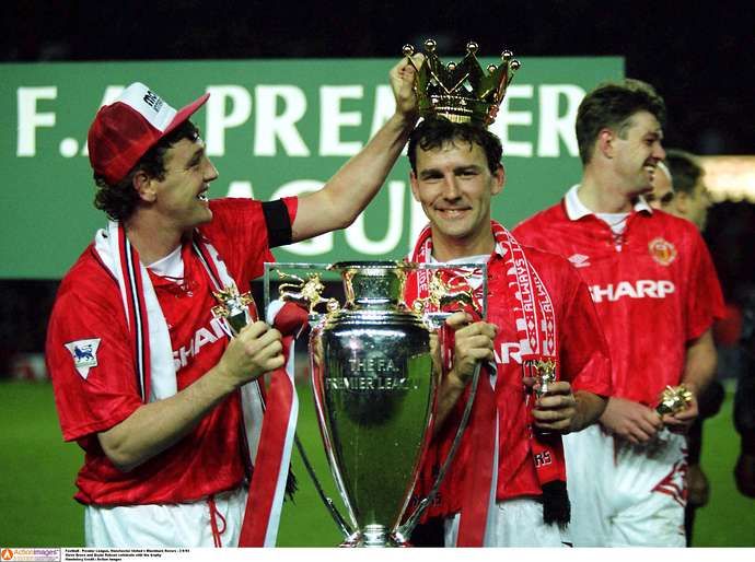 Bryan Robson with Premier League trophy