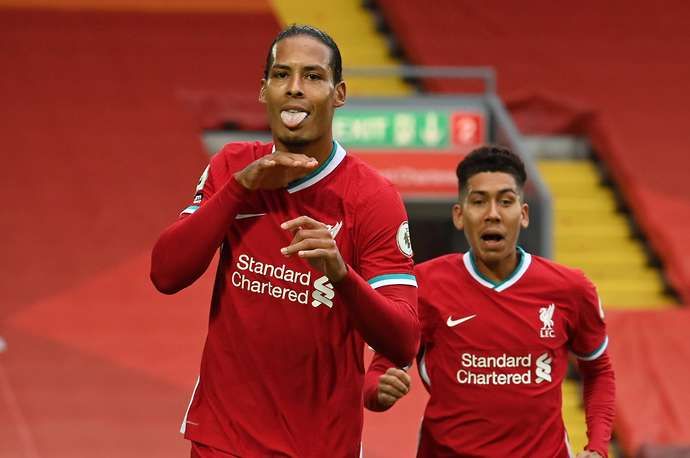 Liverpool's Virgil van Dijk celebrates