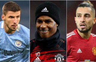 Manchester City vs Manchester United - Marcus Rashford, Alex Telles and Ruben Dias