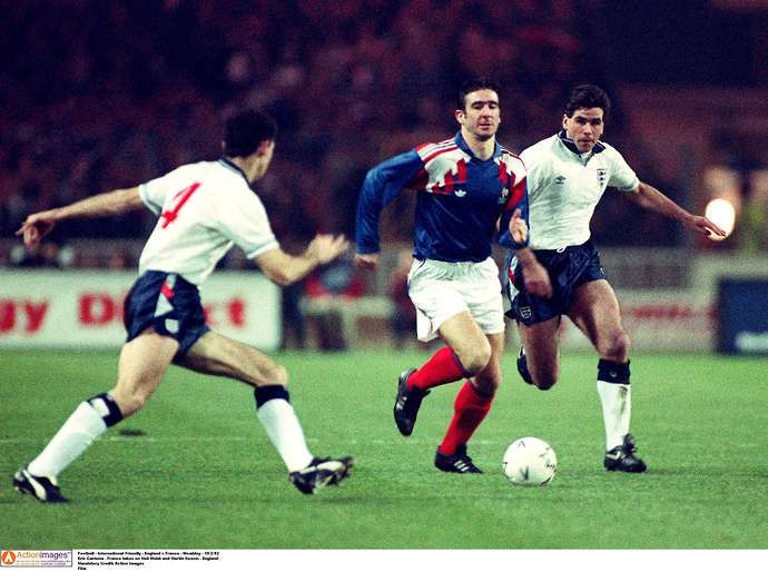 Eric Cantona plays for France versus England