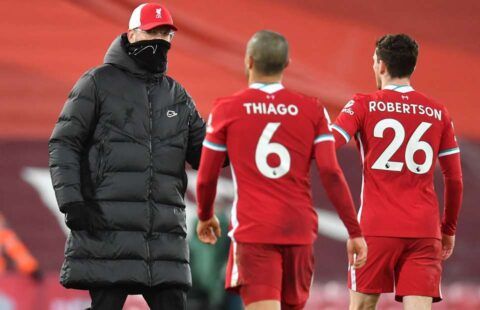 Thiago in Liverpool vs Man United