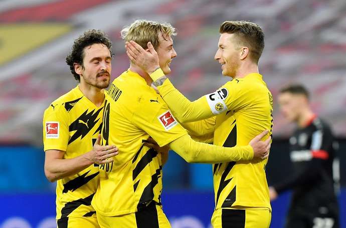 Borussia Dortmund's Julian Brandt and Marco Reus