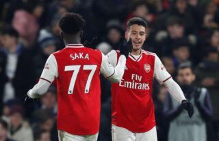 Bukayo Saka and Gabriel Martinelli in action for Arsenal