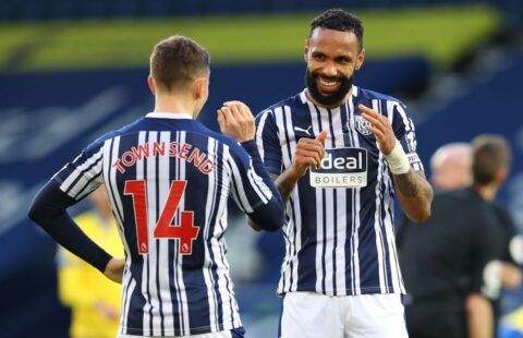 West Brom defender Kyle Bartley with his teammate