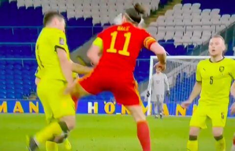 Gareth Bale elbowed Ondrej Kudela in the face