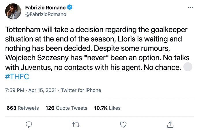 Fabrizio Romano Lloris tweet