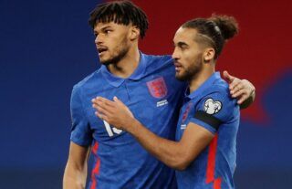 Tyrone Mings and Dominic Calvert-Lewin in action for England