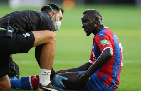 Crystal Palace defender Mamadou Sakho receiving treatment