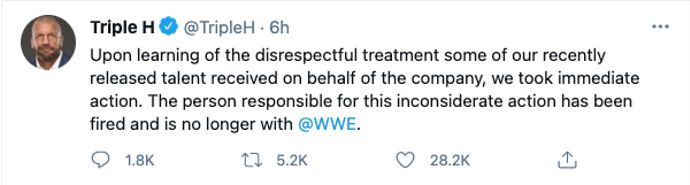 Triple H confirmed news of WWE's firing