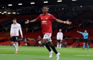 Amad Diallo celebrates after scoring for Ole Gunnar Solskjaer's Manchester United