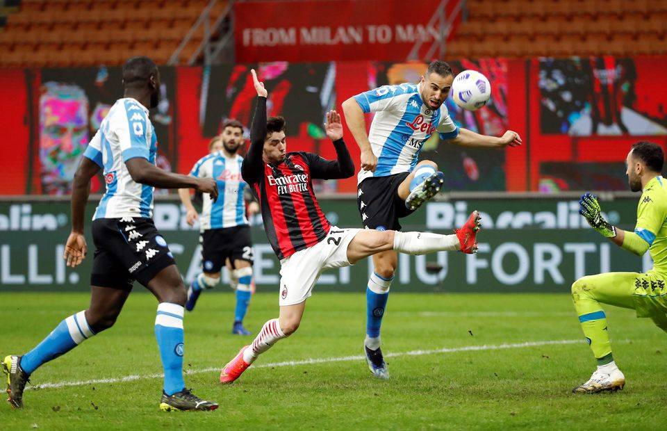 Napoli defender and potential Crystal Palace target Nikola Maksimovic playing against Milan