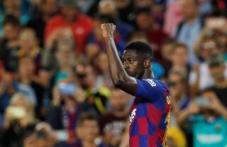 Barcelona winger and Man United target Ousmane Dembele celebrating