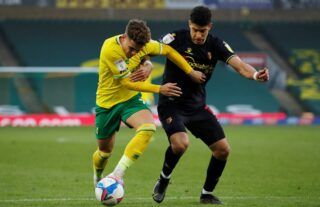Norwich City's Max Aarons in action against Watford