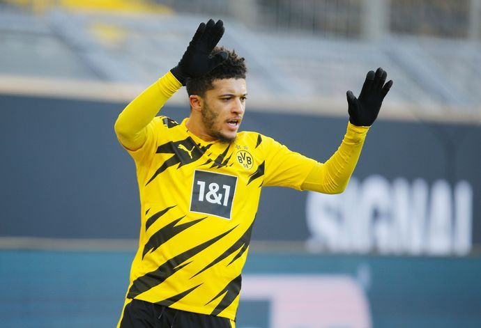 Borussia Dortmund's Jadon Sancho celebrates scoring their first goal