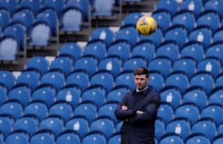 Rangers manager Steven Gerrard watches on against Hibernian