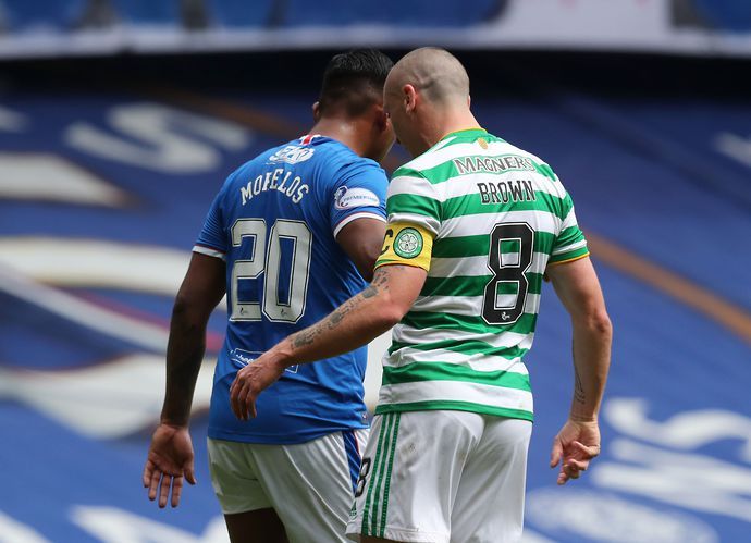 Alfredo Morelos and Scott Brown in Rangers vs Celtic