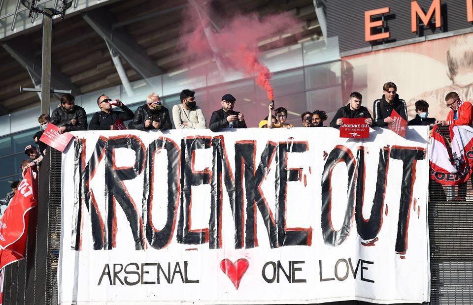 Arsenal fans protesting against Stan Kroenke