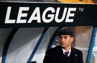 Former Roma manager Paulo Fonseca watches on during a match with Gent in the Europa League