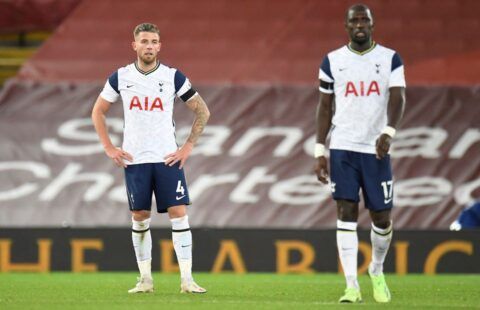 Tottenham's Toby Alderweireld and Moussa Sissoko look on after conceding to Liverpool earlier this season