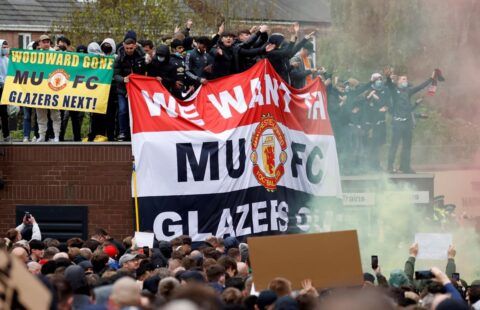 Manchester United fans protest against the Glazer's ownership of the club