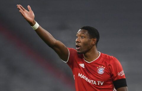 Former Liverpool target David Alaba reacts whilst playing for Bayern Munich