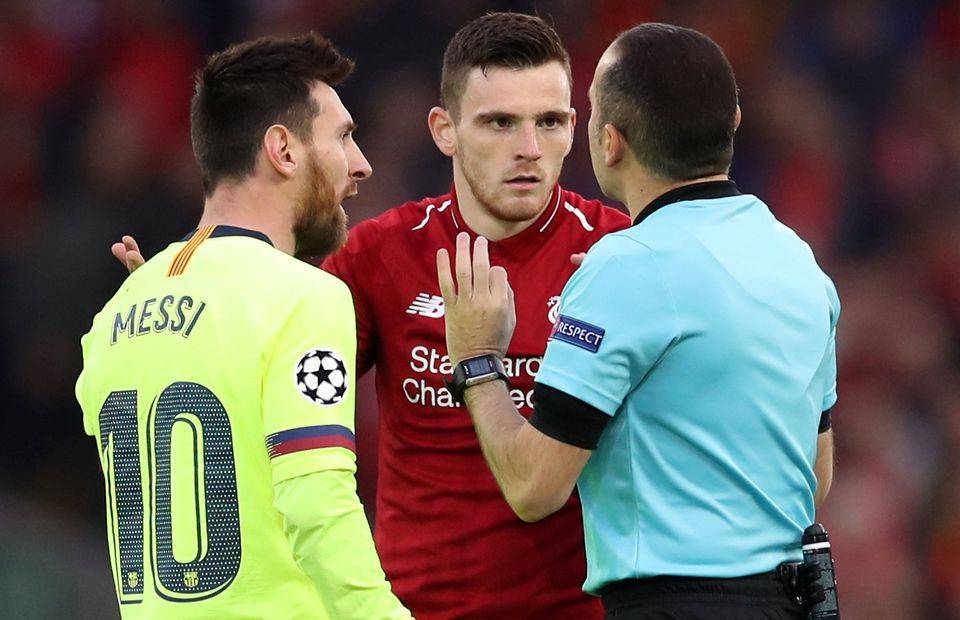 Andy Robertson clashed with Messi in Liverpool 4-0 Barcelona