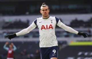 Tottenham winger and Everton target Gareth Bale celebrating his goal against Burnley