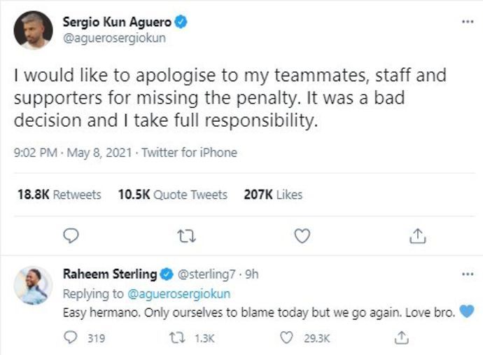 Aguero and Sterling's exchange on Twitter
