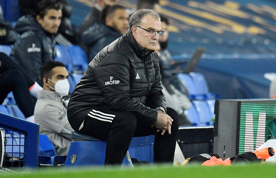 Leeds manager Marcelo Bielsa watching his team closely