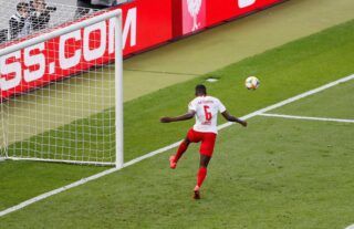 RB Leipzig defender and Liverpool target Ibrahima Konate back on the goal-line
