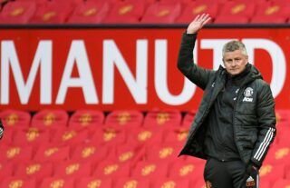 Manchester United manager Ole Gunnar Solskjaer watches his side in action agaisnt Leicester City at Old Trafford