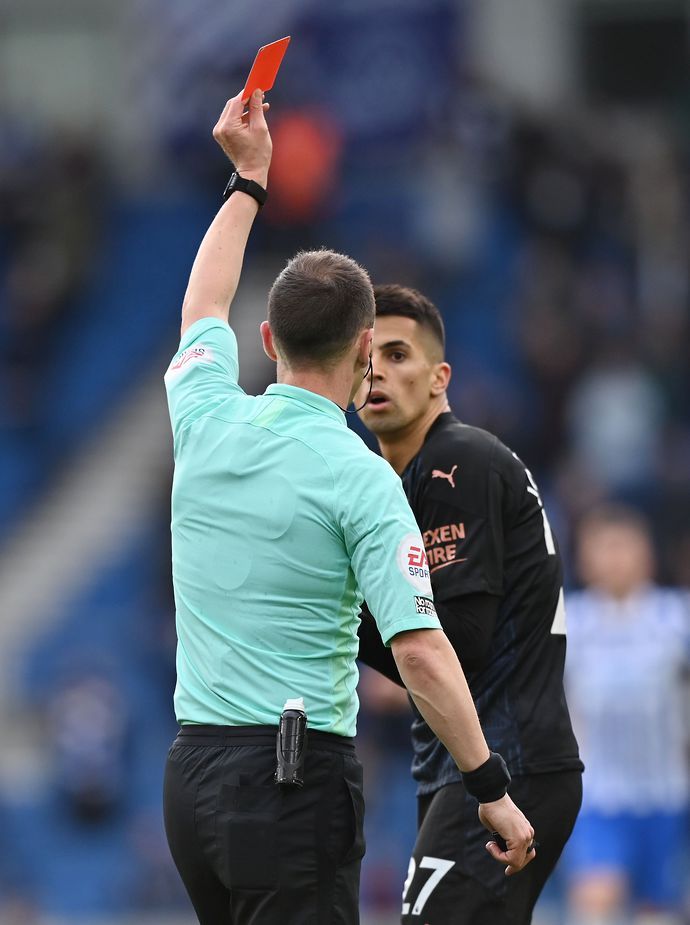 Joao Cancelo was sent off in Manchester City vs Brighton