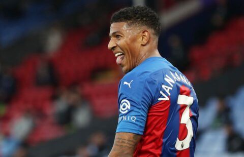 Crystal Palace defender Patrick van Aanholt sticking his tongue out