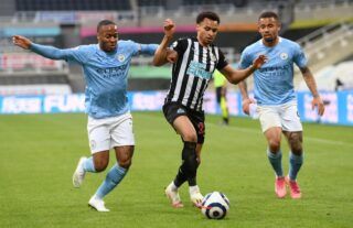 Newcastle United star Jacob Murphy is chased by Raheem Sterling as Manchester City win at St James' Park