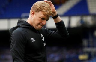 Former Bournemouth manager Eddie Howe looks dejected after watching his side draw with Everton