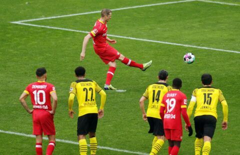 Lars Bender scores his penalty for Leverkusen vs Dortmund