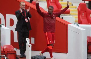 Gini Wijnaldum waving to the Liverpool fans amid uncertainty over his future