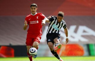 Ozan Kabak in action for Liverpool against Newcastle United