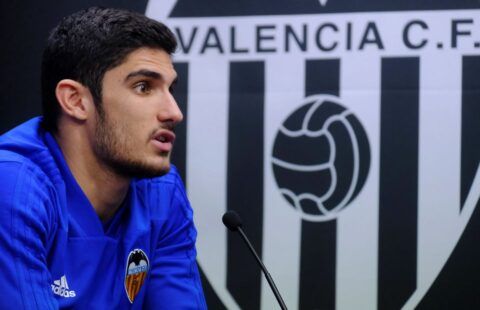 Valencia forward and Everton target Goncalo Guedes in a press conference