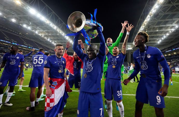 N'Golo Kante lifts the Champions League trophy