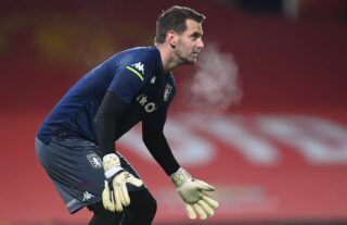 Tom Heaton warming up for Aston Villa amid talks of a switch to Man United