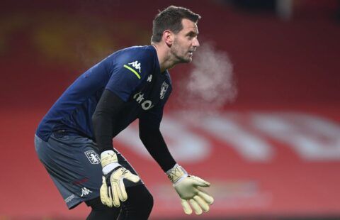 Tom Heaton warming up for Aston Villa amid talks of a switch to Man United