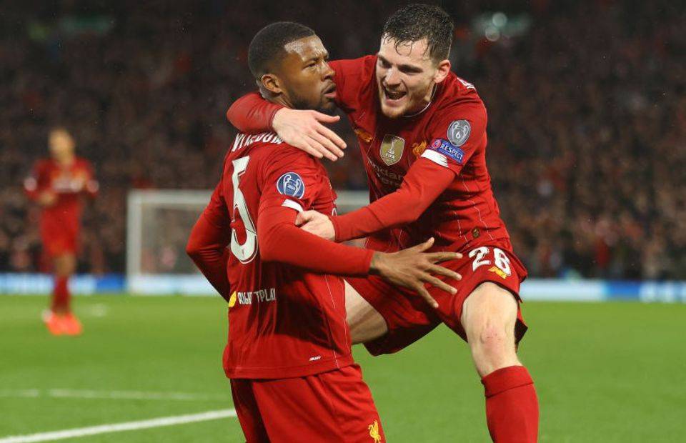 Georginio Wijnaldum and Andy Robertson in action for Liverpool